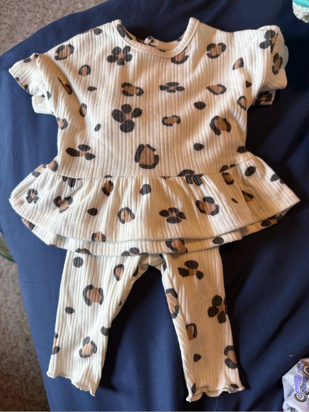 okie dokie Cream Leopard Print Peplum Top & Leggings Set